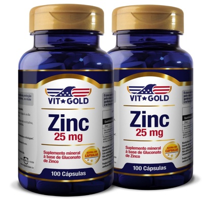 Zinco 25mg Vitgold Kit 2 unidades 100 cápsulas