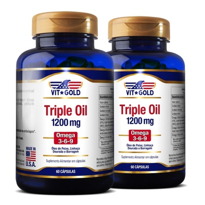 Triple Oil 1200 mg Ômega 3 - 6 - 9 Vitgold Kit 2 x60 caps - VALIDADE 08/2023