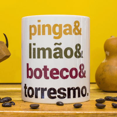 Compre a sua caneca esmaltada Pinga, Limão, Boteco, Torresmo em até 3 vezes sem juros