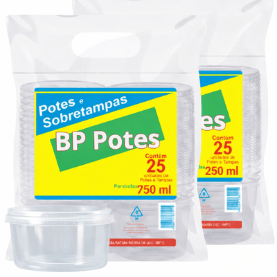 Kit Pote Redondo 750ml C/ Tampa - RIOPLASTIC