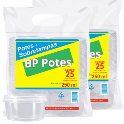 Kit Pote Redondo 250 ml C/ Tampa - RIOPLASTIC