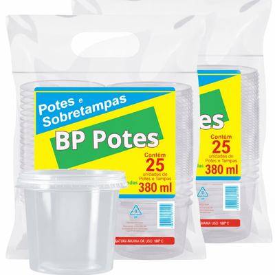 Kit Pote Redondo 380 ml C/ Tampa - RIOPLASTIC