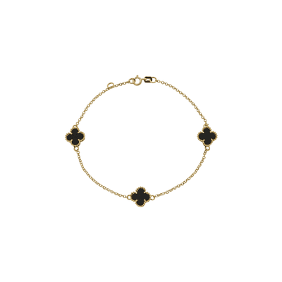 Pulseira De Ouro 18k Elo Português Com 3 Trevos Pedras Ônix - 103673 - Fábrica do Ouro ®️