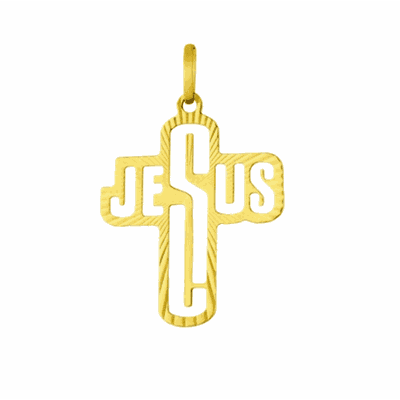Pingente De Ouro 18k Cruz Vazado Com Nome Jesus Médio - 103083 - Fábrica do Ouro ®️
