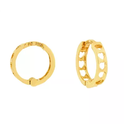 Brinco De Ouro 18k Meia argola corações vazado - 103074 - Fábrica do Ouro ®️