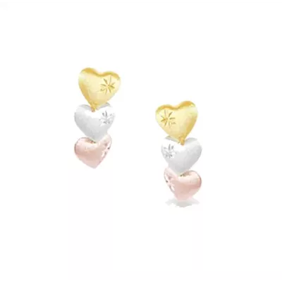 Brinco De Ouro 18k Três Corações Tricolores - 100624 - Fábrica do Ouro ®️