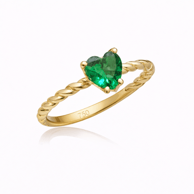 Anel de Ouro 18k Coração Verde Com Zircônia - 104401 - Fábrica do Ouro ®️