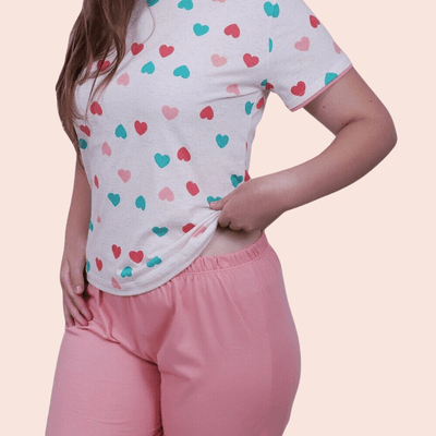 Pijama Feminino Sabrina Rosa/estampa100% Algodão -... - Gilda Moda Íntima