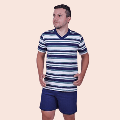 Pijama Masculino Arthur Azul em algodão e elastano... - Gilda Moda Íntima