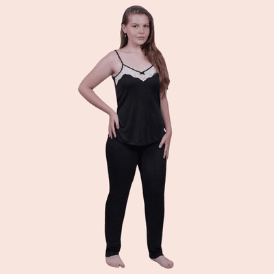 Pijama Feminino Thais Preto em Liganete - 9173.06 - Gilda Moda Íntima