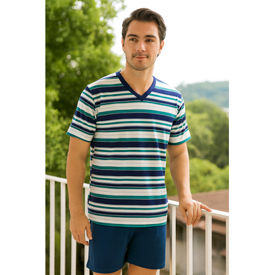 Pijama Masculino Azul em algodão e elastano - 7767... - Gilda Moda Íntima