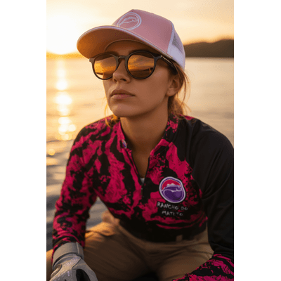 Camisa de Pesca Feminina Rancho do Matuto Tecnologia TrueLife Proteção UV +50 - Pink/Preto