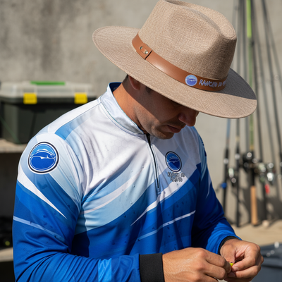 Camisa de Pesca Masculina Oficial Rancho do Matuto Proteção UV +50 Branco Azul - Branco/Azul