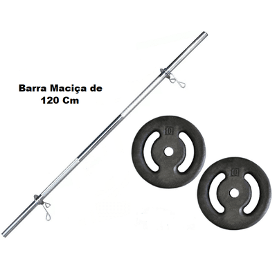 Kit Barra Maciça Recartilhada 120 Cm Com 20 Kg de ... - KLMASTERFITNESS