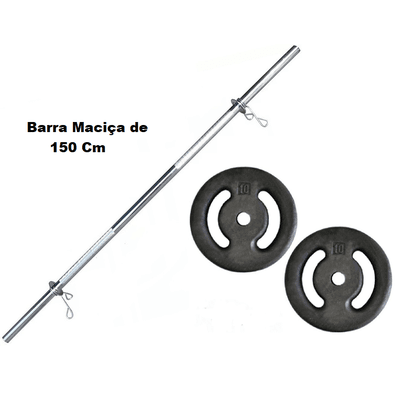 Kit Barra Maciça Recartilhada 150 Cm Com 20 Kg de ... - KLMASTERFITNESS