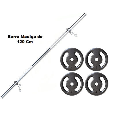 Kit Barra Maciça Recartilhada 120 Cm Com 16 Kg de ... - KLMASTERFITNESS