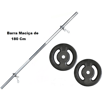 Kit Barra Maciça Recartilhada 180 Cm Com 20 Kg de ... - KLMASTERFITNESS