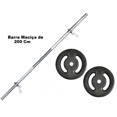 Kit Barra Maciça Recartilhada 200 Cm Com 20 Kg de ... - KLMASTERFITNESS