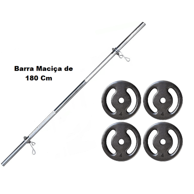 Kit Barra Maciça Recartilhada 180 Cm Com 16 Kg de ... - KLMASTERFITNESS