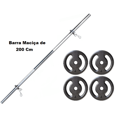 Kit Barra Maciça Recartilhada 200 Cm Com 16 Kg de ... - KLMASTERFITNESS