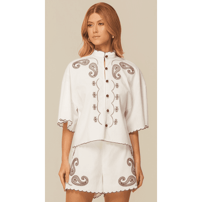 Camisa Gola Alta Bordada Branco