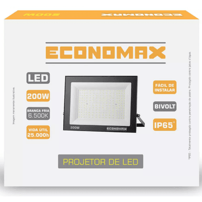 REFLETOR LED SLIM SMD 200W x BIVOLT 6500K IP65 PT ECONOMAX