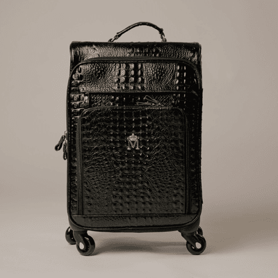 Mala de Rodinha em Couro Croco Preto - MONALOVERS