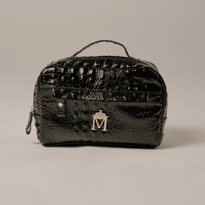 Necessaire em Couro Croco Preto - MONALOVERS