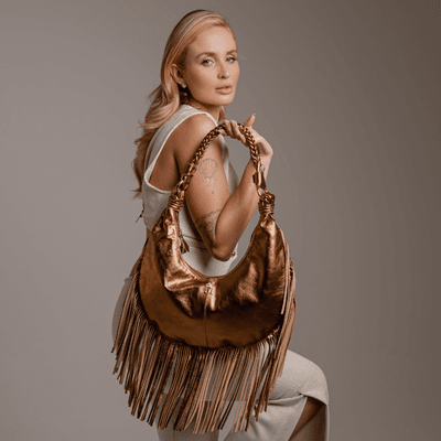 Bolsa em Couro Bronze com Franja Isabele - MONALOVERS