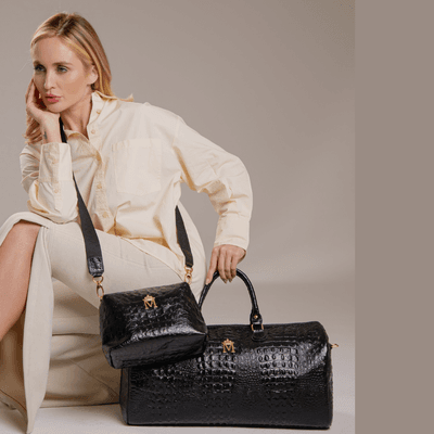 Kit de Mala de Viagem com Necessaire em Couro Croc... - MONALOVERS