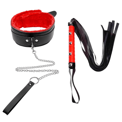 Coleira Com Guia Corrente E Chicote Apeluciada - Q Charme