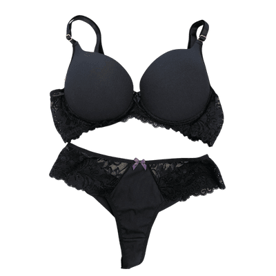 Conjunto Canelado E Renda Preto 46 (GG) - Q Charme