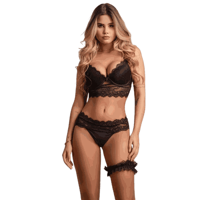 Conjunto Cropped em Renda Sensual Preto/44 (G) - Q Charme