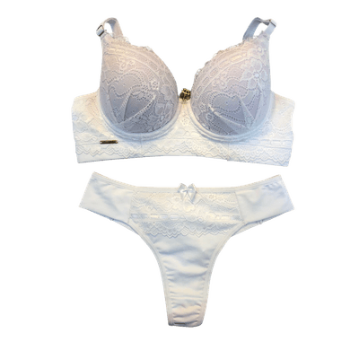 Conjunto fio Micro e Renda Com bojo Soft Branco M ... - Q Charme