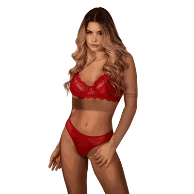 Conjunto sem Bojo em Renda e Tule Sensual Rubi/46 ... - Q Charme