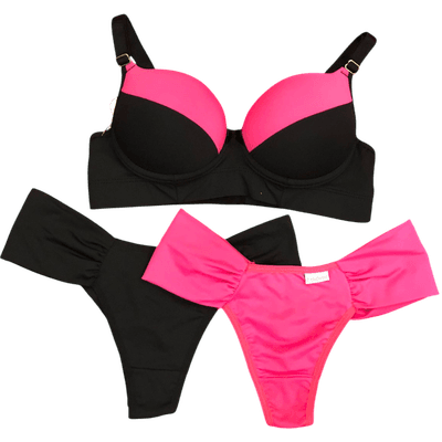 Conjunto Trio Preto E Pink P (40) - Q Charme