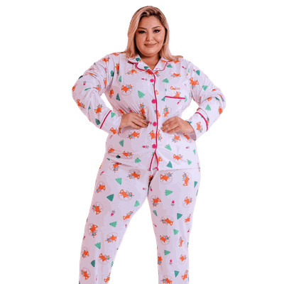 Pijama Americano Raposa Branca Plus Size - Q Charme