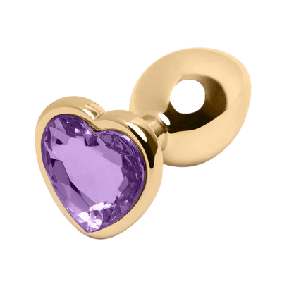Plug Anal P Aço Dourado Coração Roxo - Q Charme