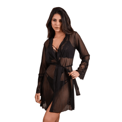 Robe Em Tule E Renda Sensual Preto GG (46) 40147 - Q Charme