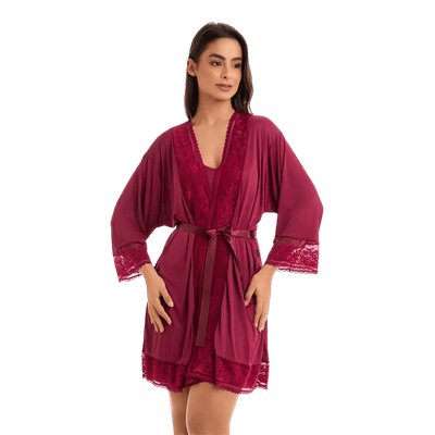 Robe Manga ¾ Em Liganete Com Renda E Fita De Cetim... - Q Charme