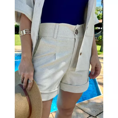 Short em Linho Coraline Cru Natural