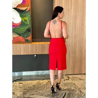 Vestido Midi Costas Abertas Diamond Vermelho