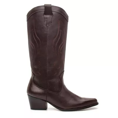 BOTA TEXANA CANO LONGO FEMININA COURO CAFÉ - COUROWEST