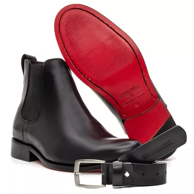 KIT BOTA CHELSEA PRETO SOLADO EM COURO - COUROWEST