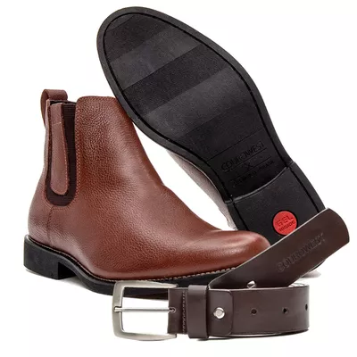 KIT BOTA CHELSEA E CINTO COURO FLOATHER HAVANA - COUROWEST