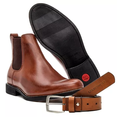 KIT BOTA CHELSEA E CINTO COURO NOBRE WHISKY - COUROWEST
