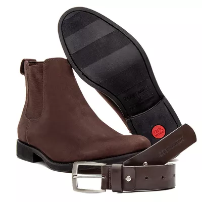 KIT BOTA CHELSEA E CINTO COURO NOBUCK AVELUDADO CA... - COUROWEST