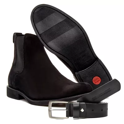 KIT BOTA CHELSEA E CINTO COURO NOBUCK AVELUDADO PR... - COUROWEST