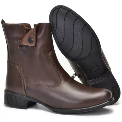 Bota Feminina Couro Bovino Cano Curto Montaria 2150/02 Brown