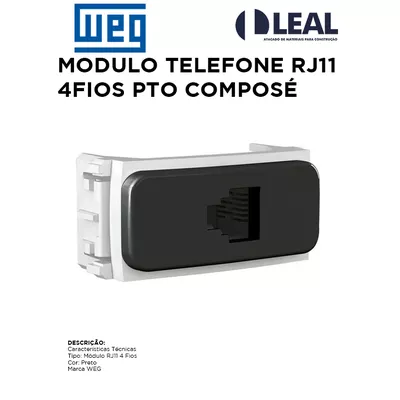 MODULO TELEFONE RJ11 4 FIOS PRETO COMPOSÉ | Comercial Leal